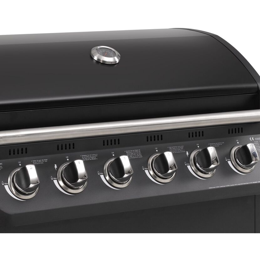 Gasgrill mit fünf Drehreglern und Thermometer
