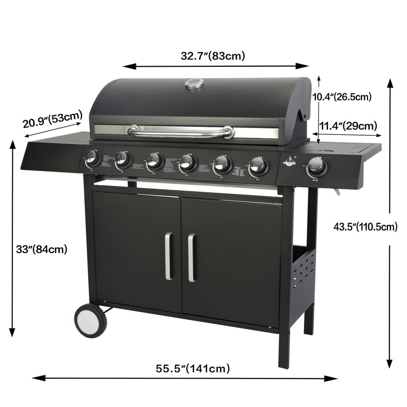 Schwarzer Gasgrill mit vier Brennern, El Fuego.
