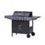 Schwarzer Gasgrill mit sechs Brennern.