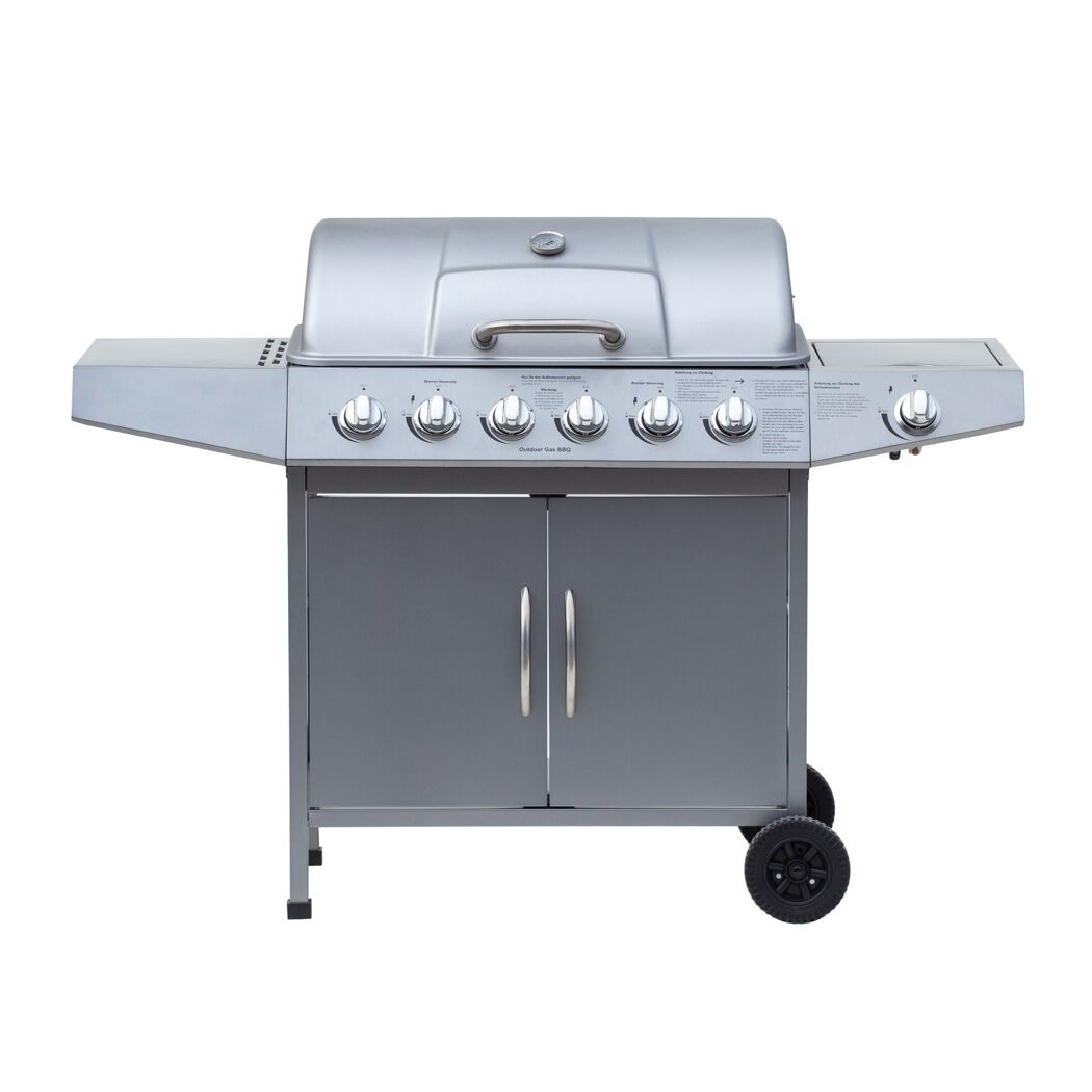 Gasgrill mit geschlossenem Deckel und Bedienfeld