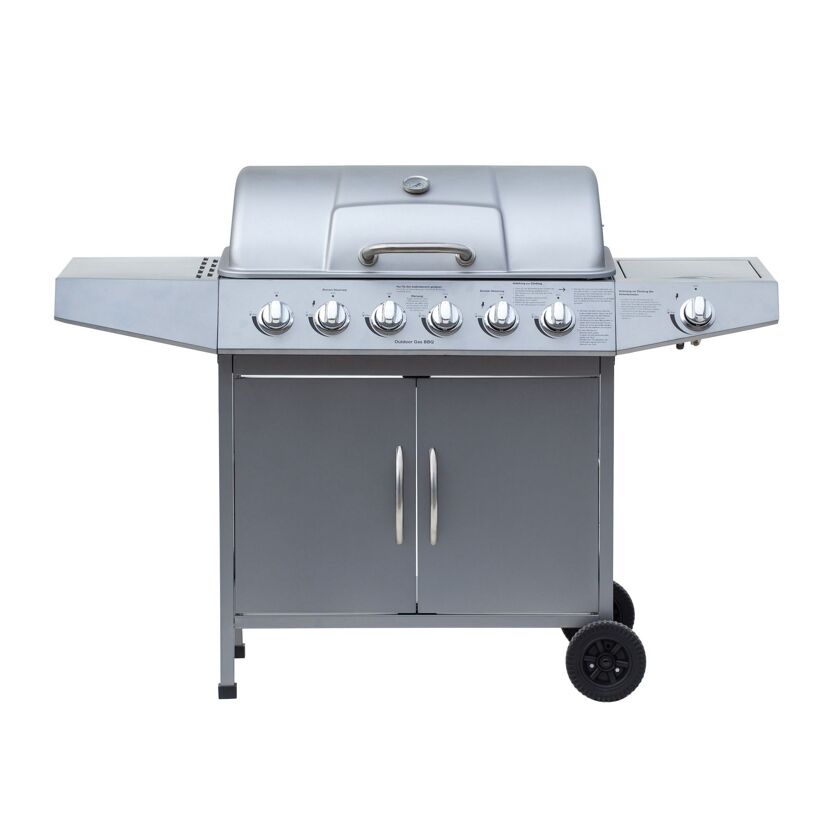 Gasgrill mit geschlossenem Deckel und Bedienfeld