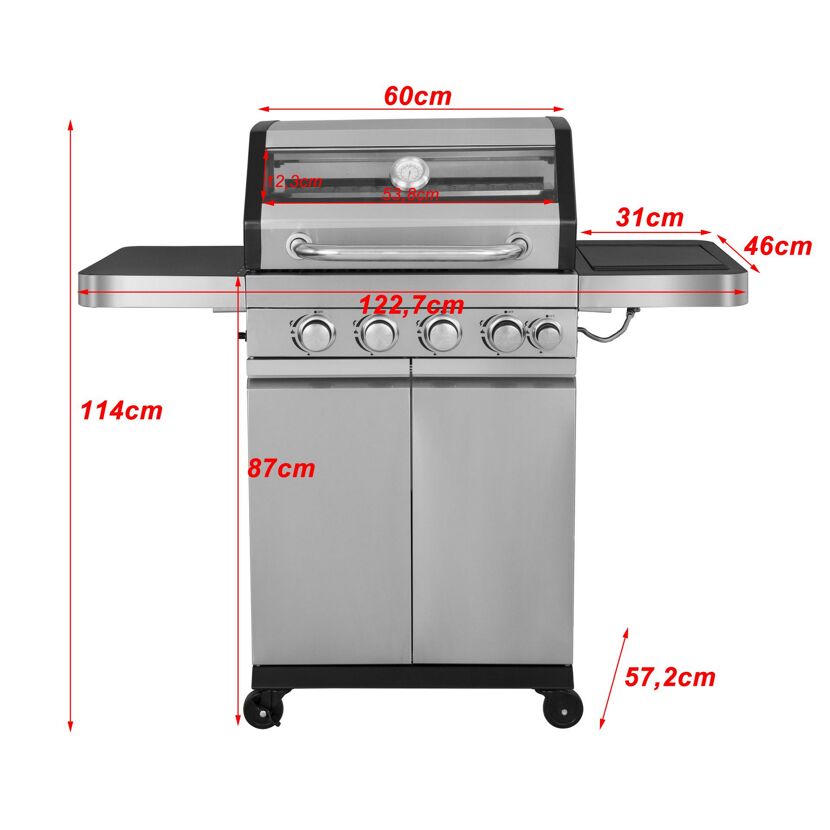 Gasgrill SunsetBeachEF, Edelstahl mit Maßen