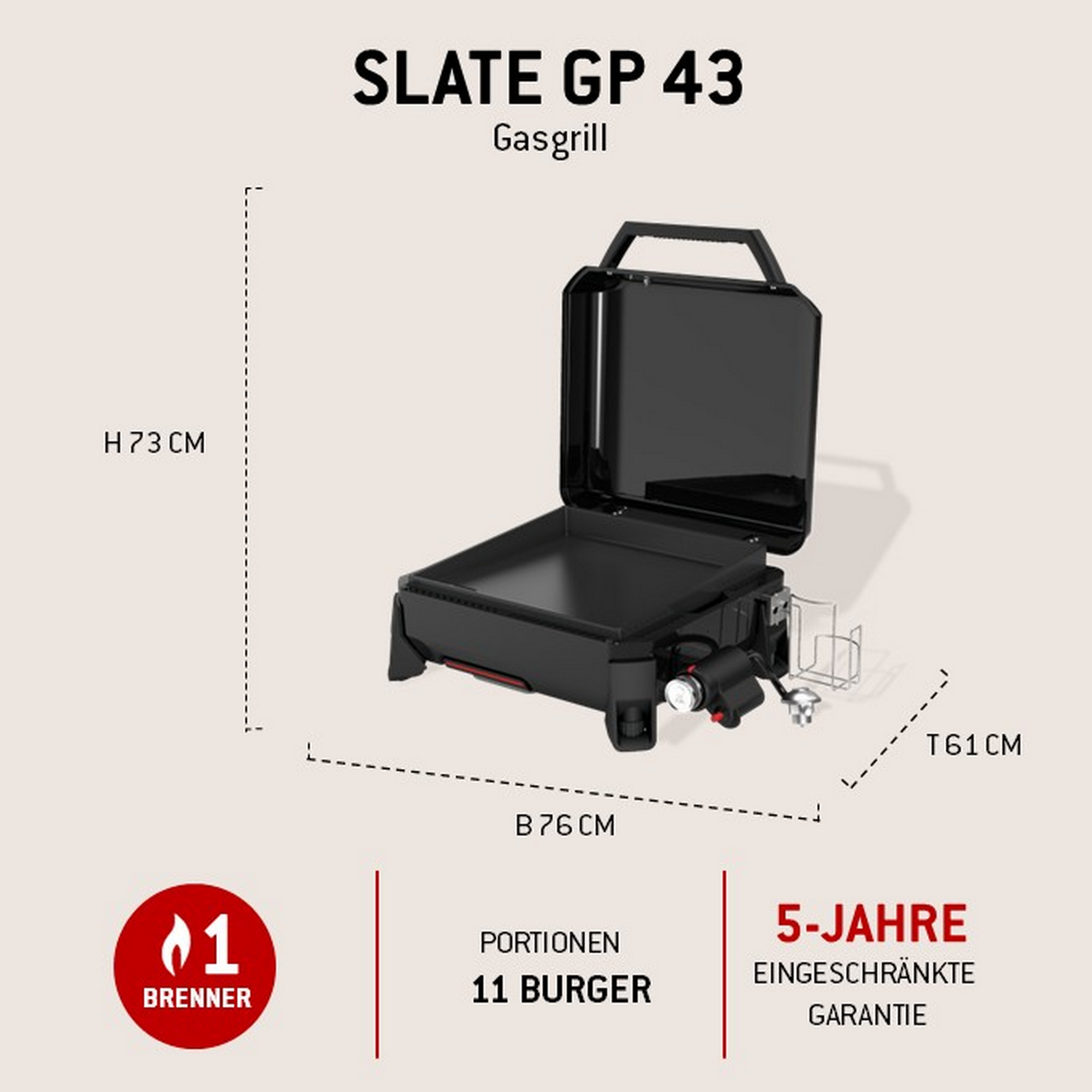 Premium-Planchagrill 'Slate GP' schwarz 43 cm