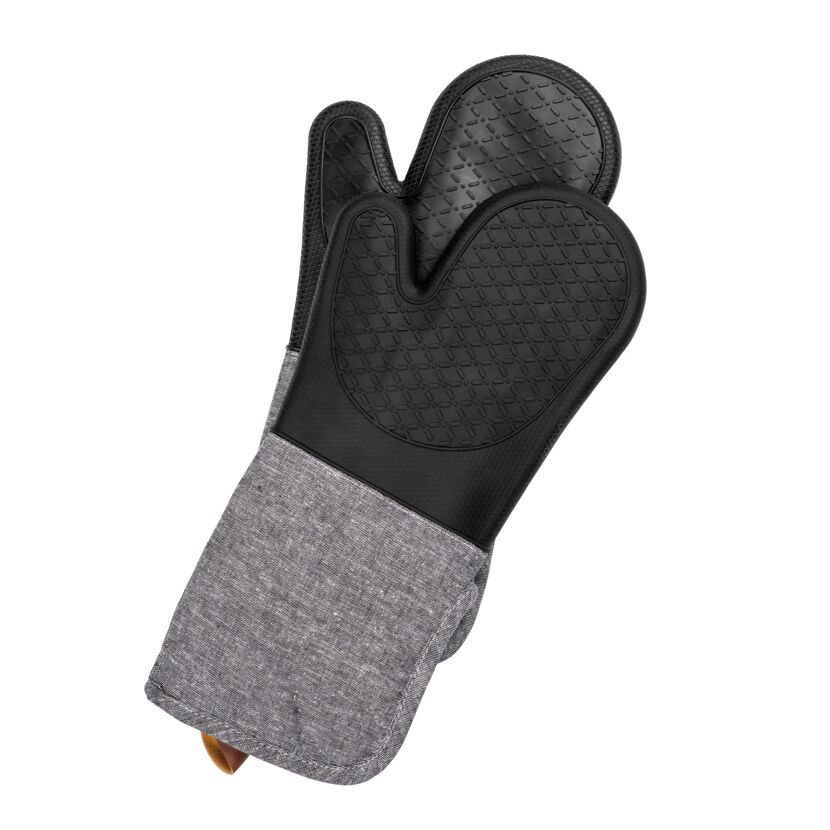 Zwei graue Topflappen mit Silikon