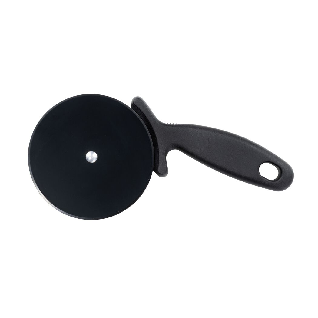 Schwarzer Pizzaschneider mit rundem Messer