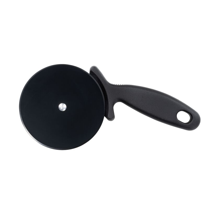 Schwarzer Pizzaschneider mit rundem Messer