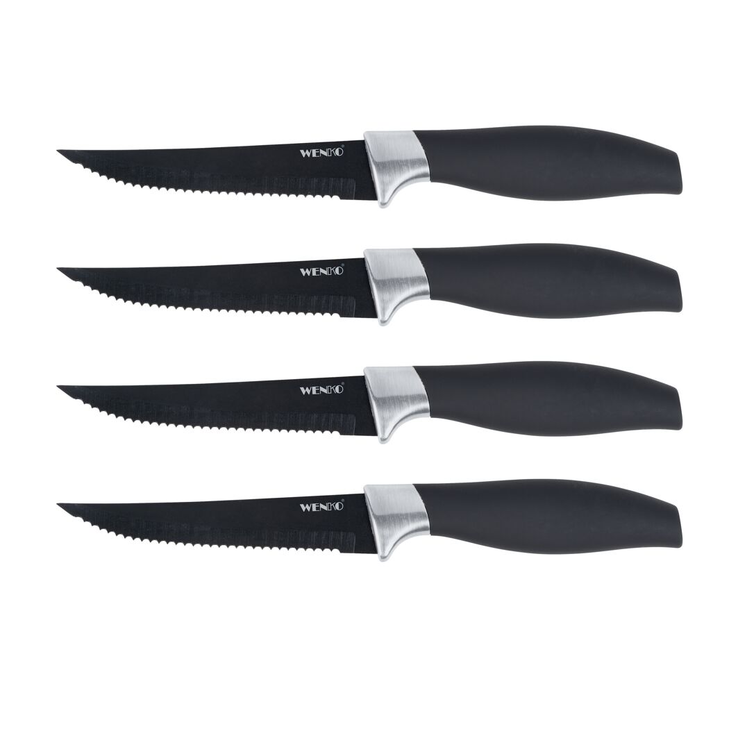 Vier Steakmesser mit schwarzem Griff