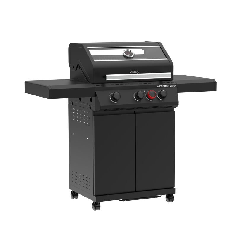 Schwarzer Gasgrill mit drei Brennern
