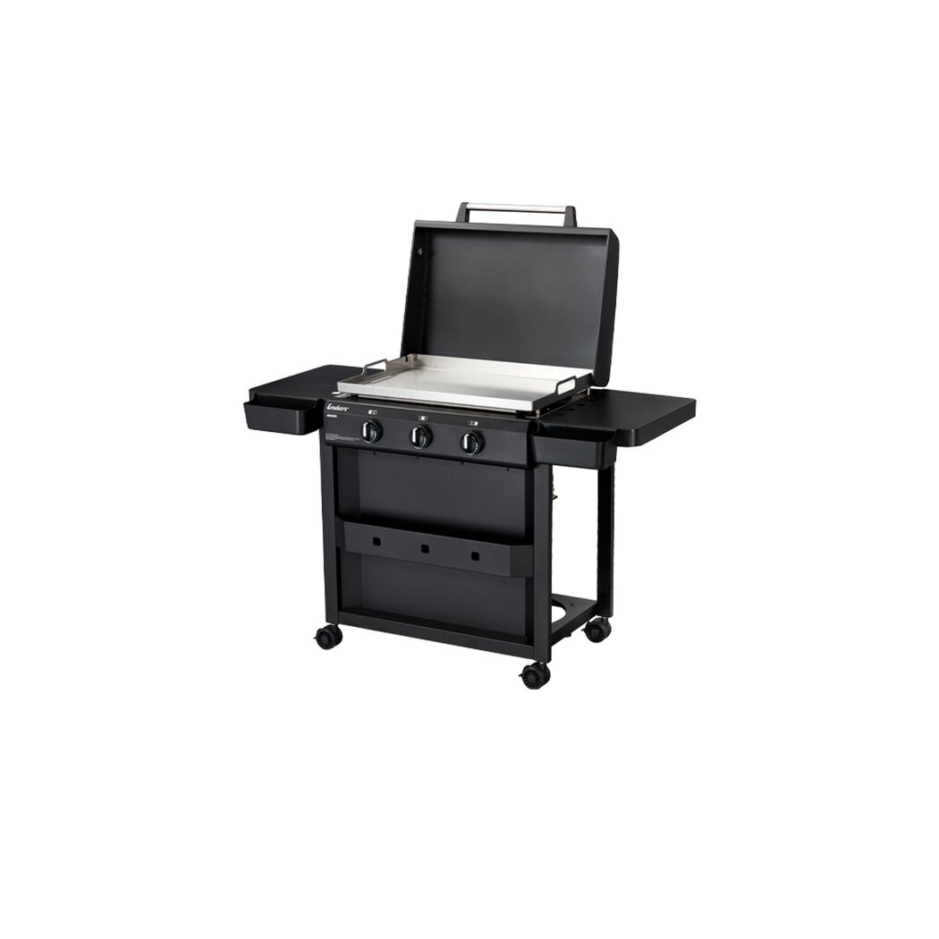 Schwarzer Gasgrill mit Grillplatte