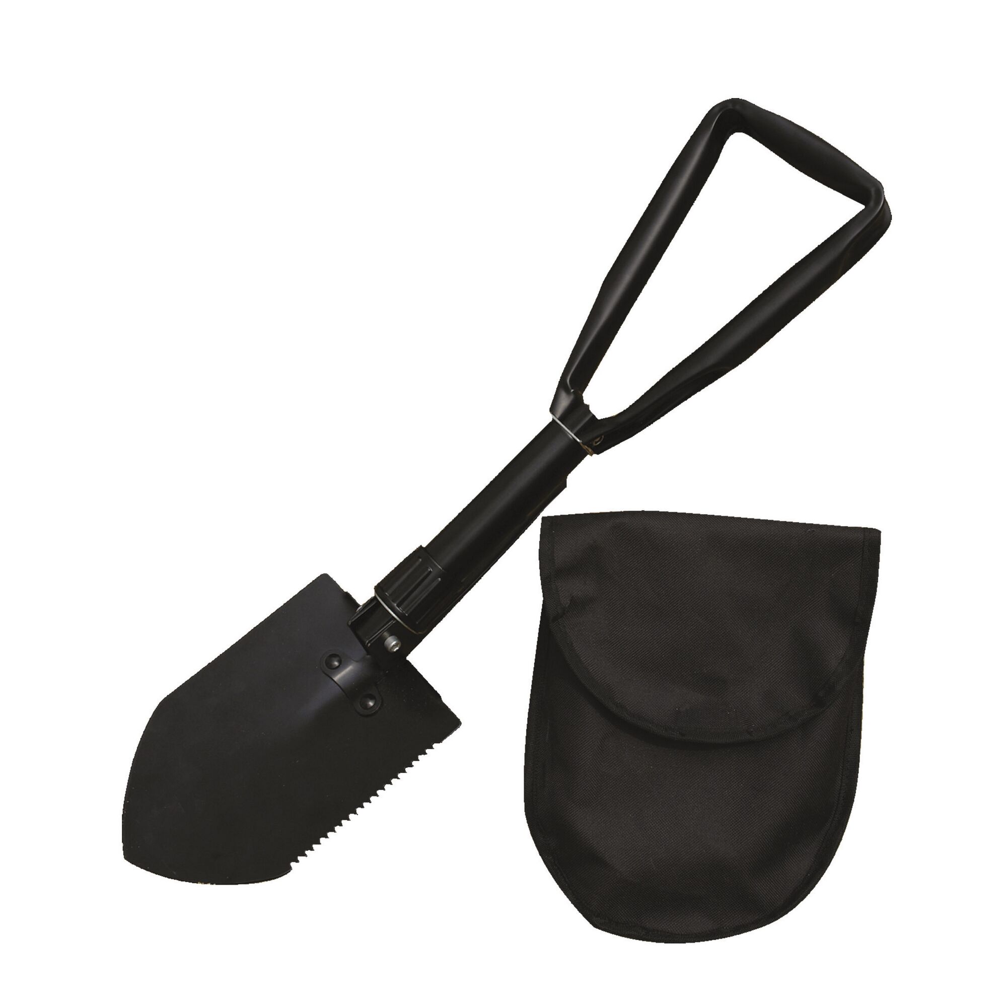 Schwarzer Klappspaten mit Tasche