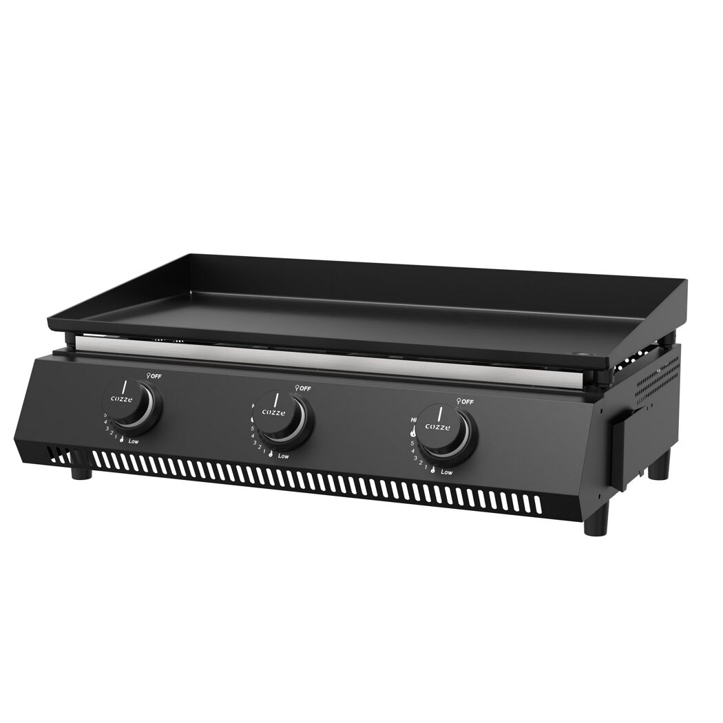 Schwarze Plancha mit drei Drehreglern