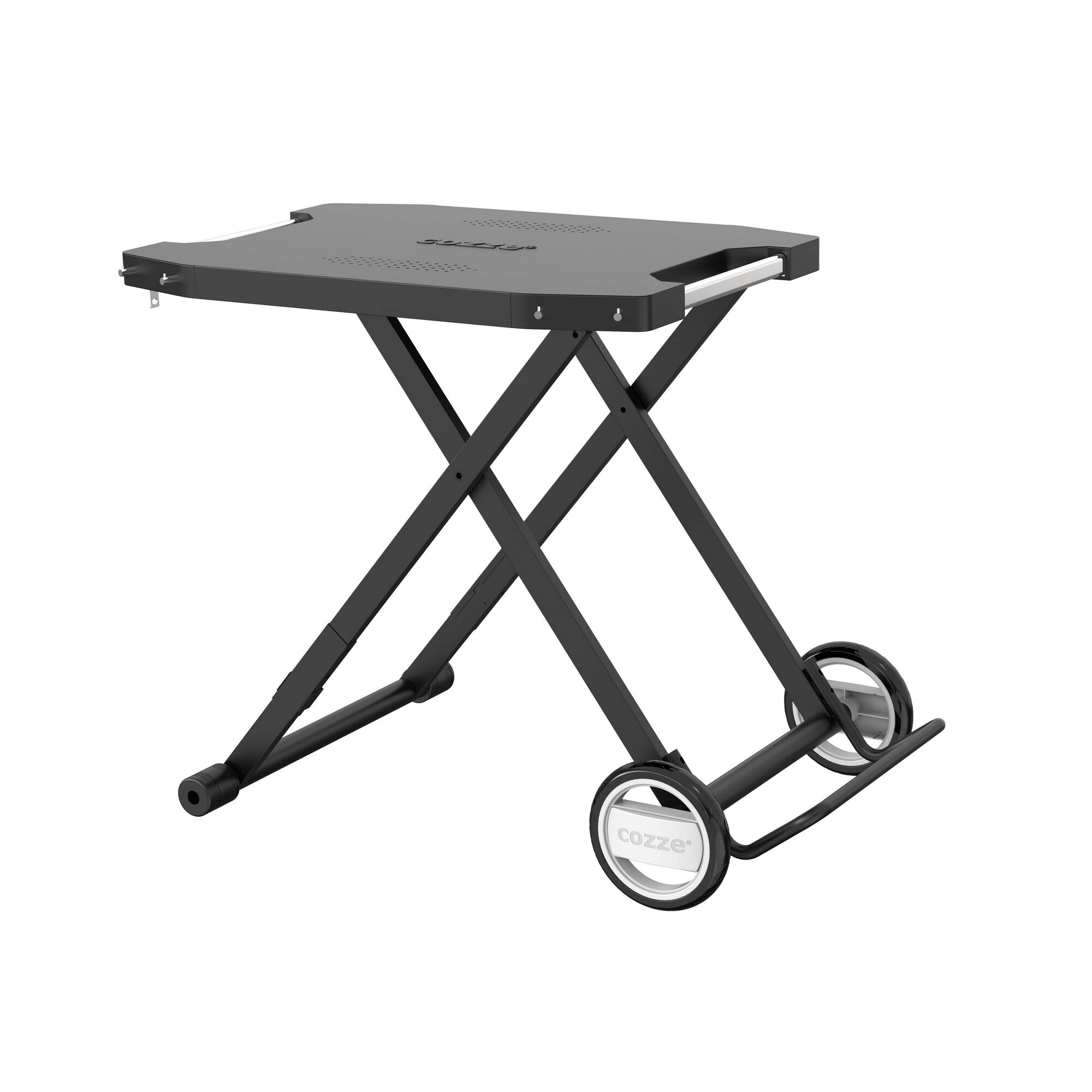 Schwarzer, klappbarer Beistelltisch mit Rollen