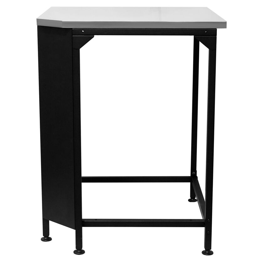 Schwarzer Metalltisch mit Edelstahlplatte