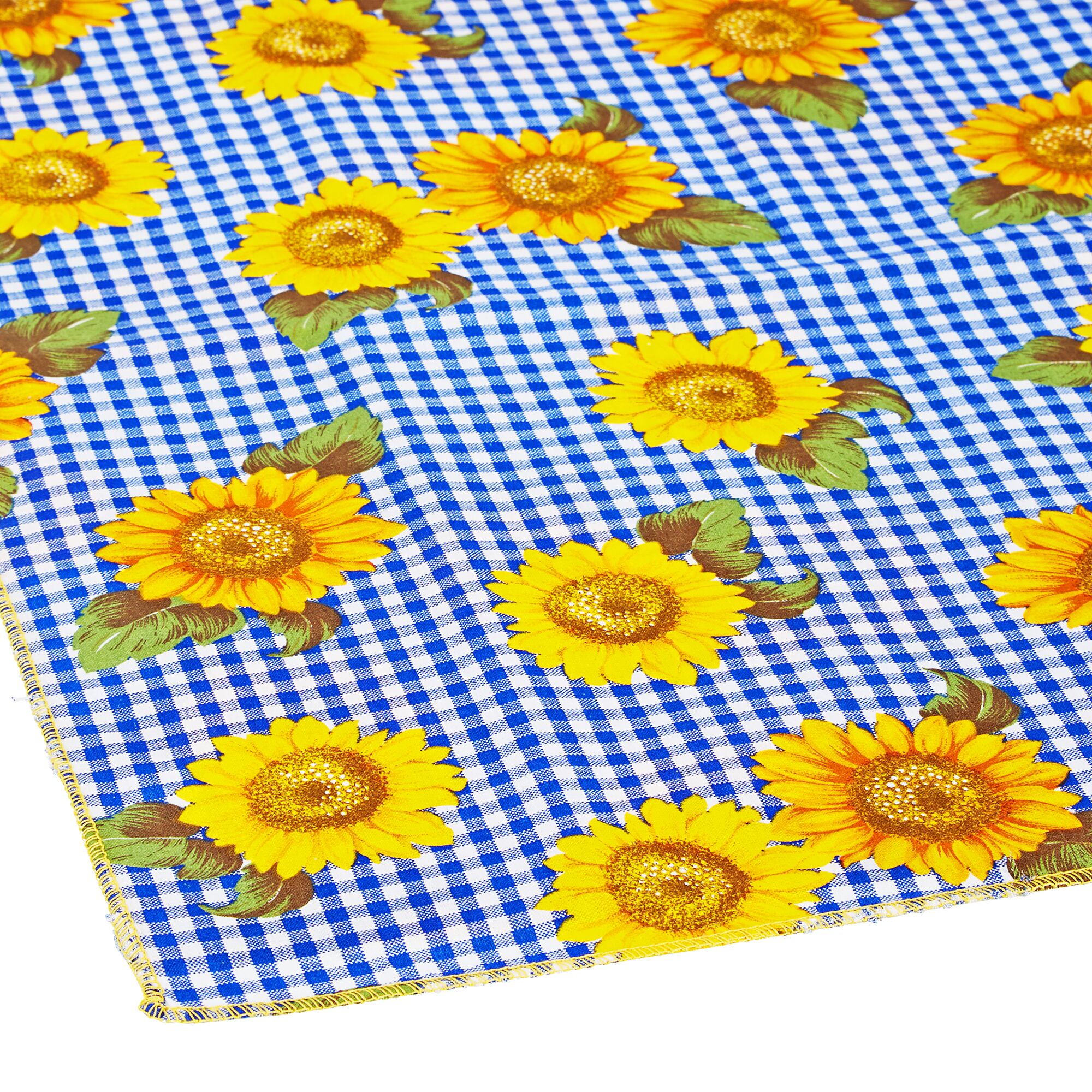Blau-weiß karierte Tischdecke mit Sonnenblumenmuster