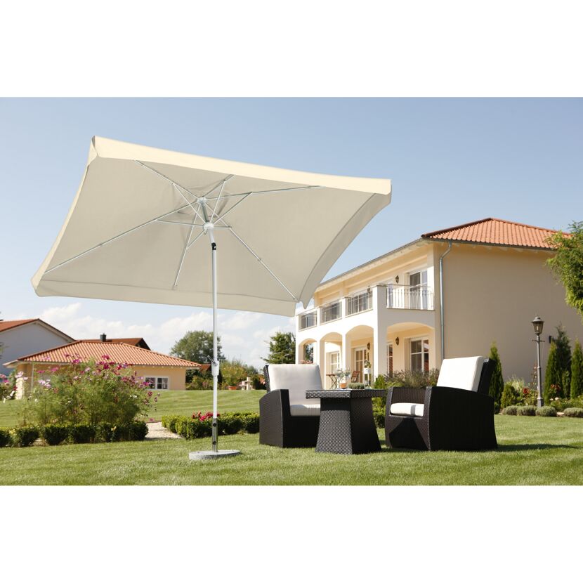 Beigefarbener Sonnenschirm Oslo 3x2m aufgespannt