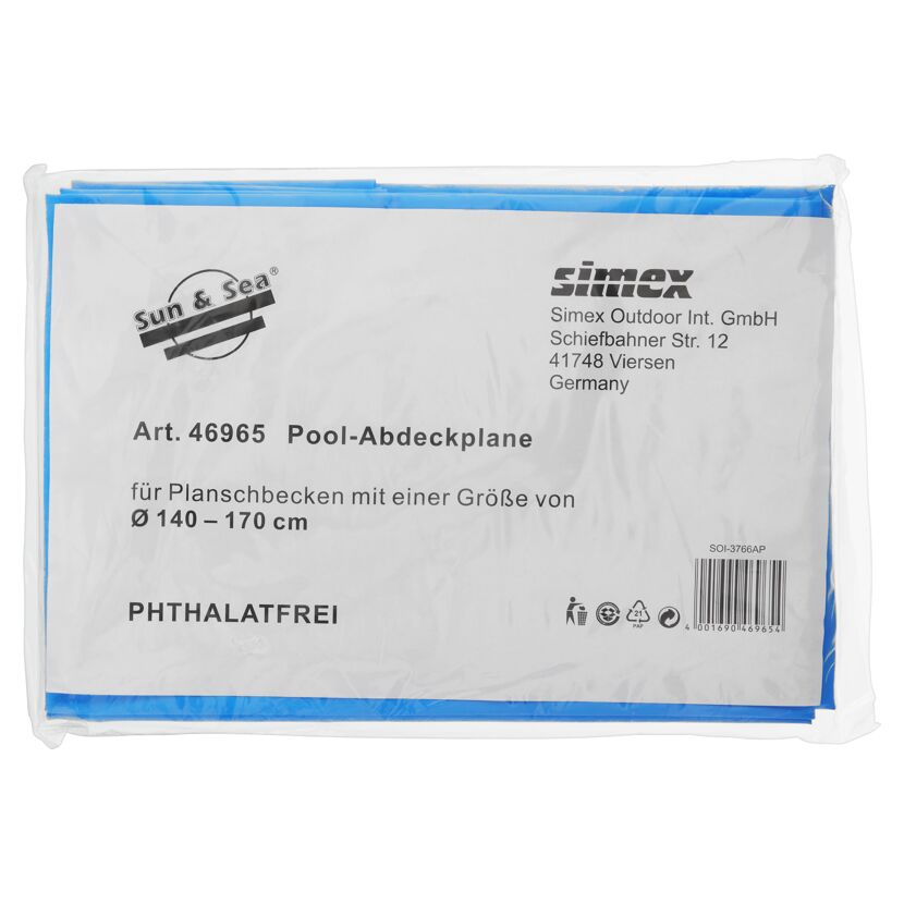Blaue Poolabdeckplane in Verpackung