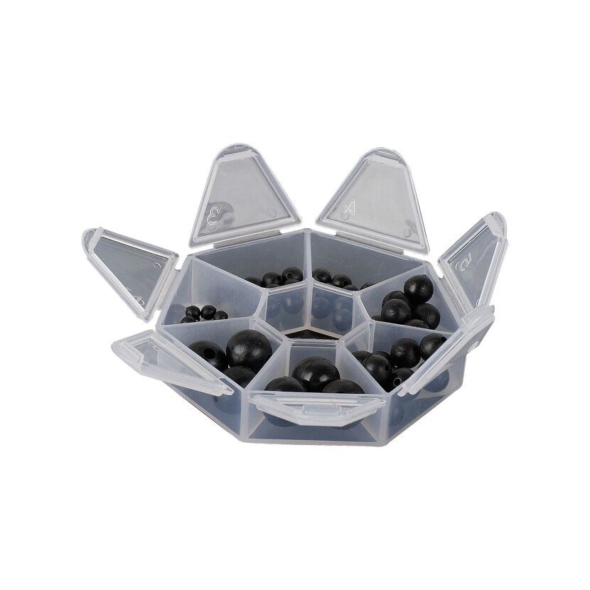 Schwarze Gummistopper in Sortierbox