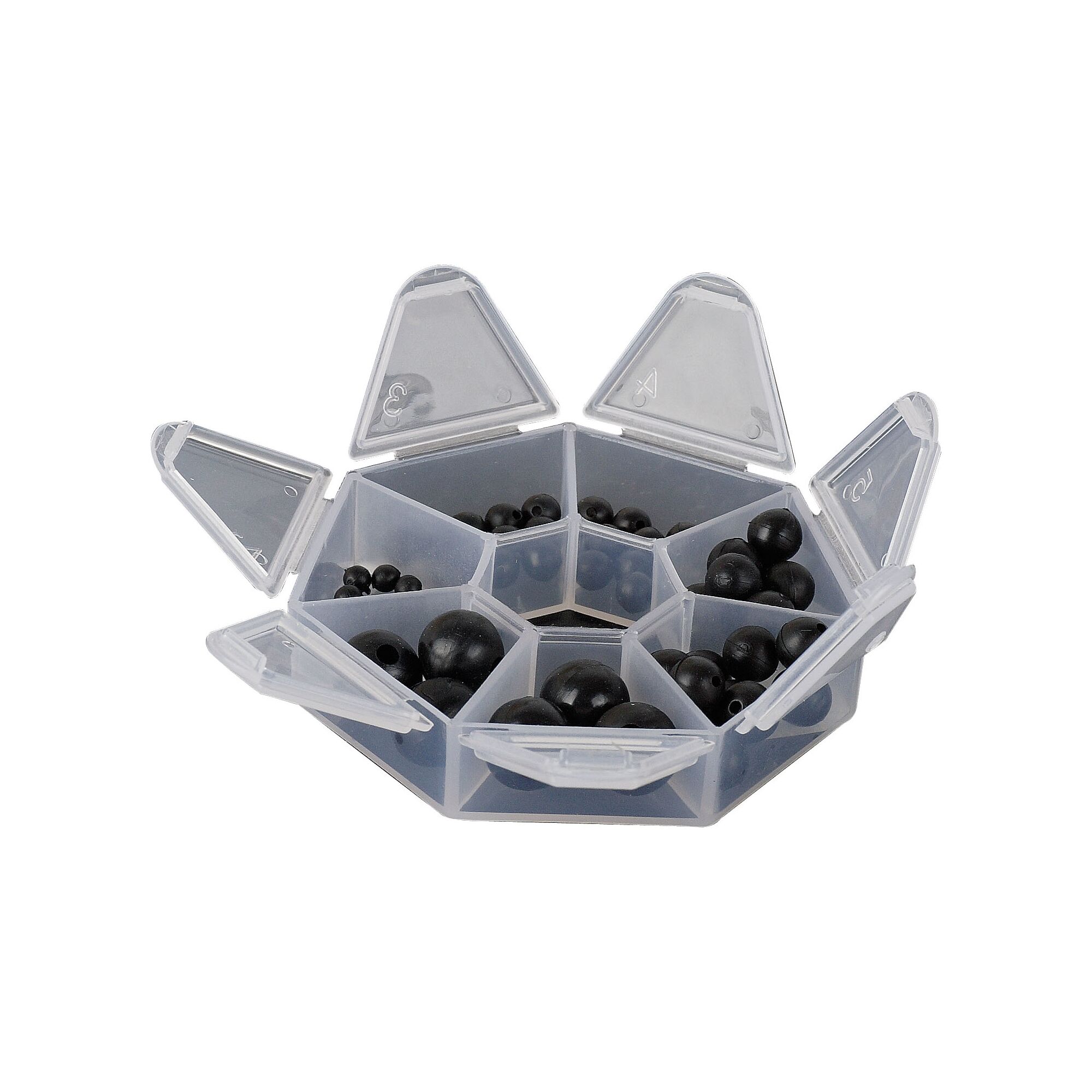 Schwarze Gummistopper in Sortierbox