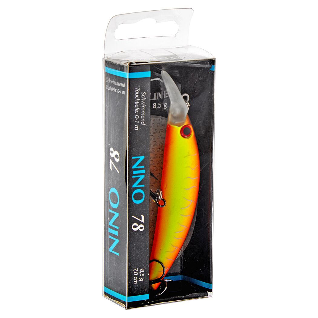 Wobbler Nino 78, 7,8 cm, 8,5 g, orange-gelb, in Verpackung