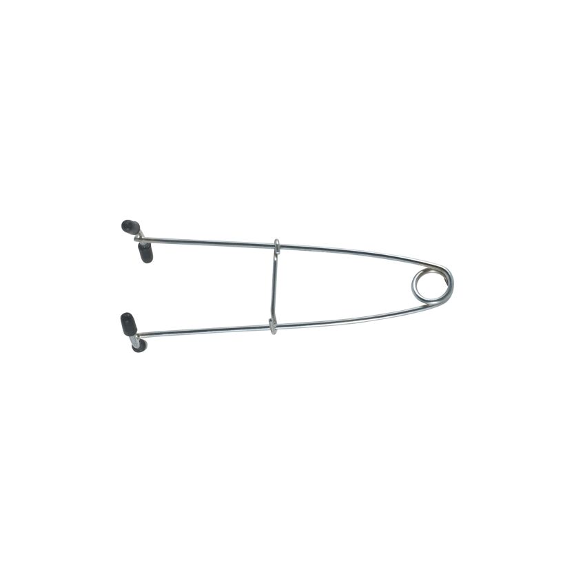 Metallene Rachensperre mit schwarzen Griffen.