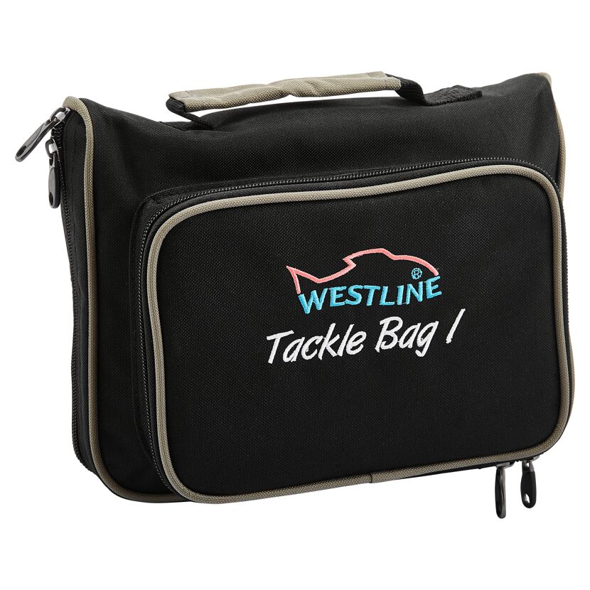 Schwarze Tasche "Tackle Bag I" mit Logo und Schriftzug.
