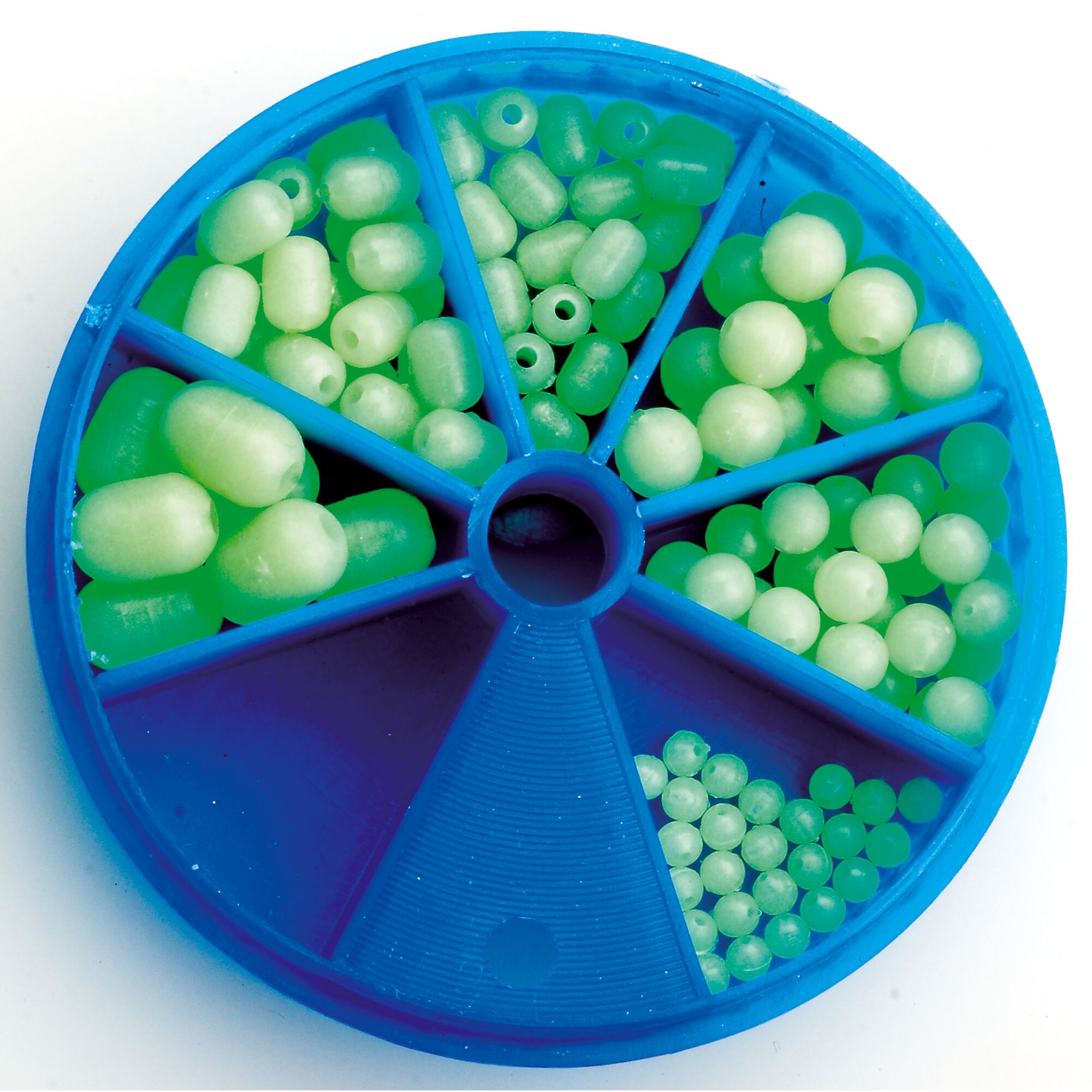 Fluo Perlen Sortiment in einer blauen Sortierbox