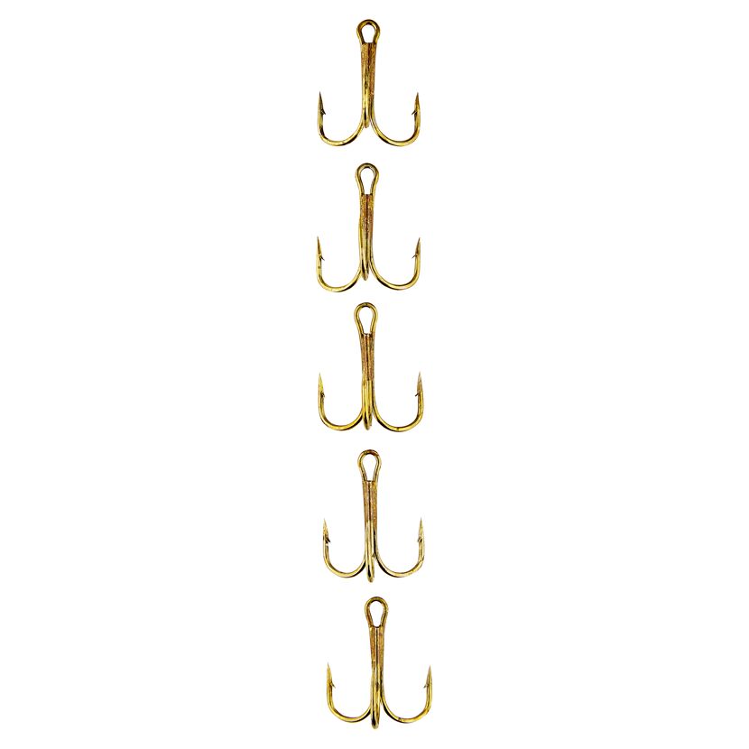 Fünf goldene Drillingshaken