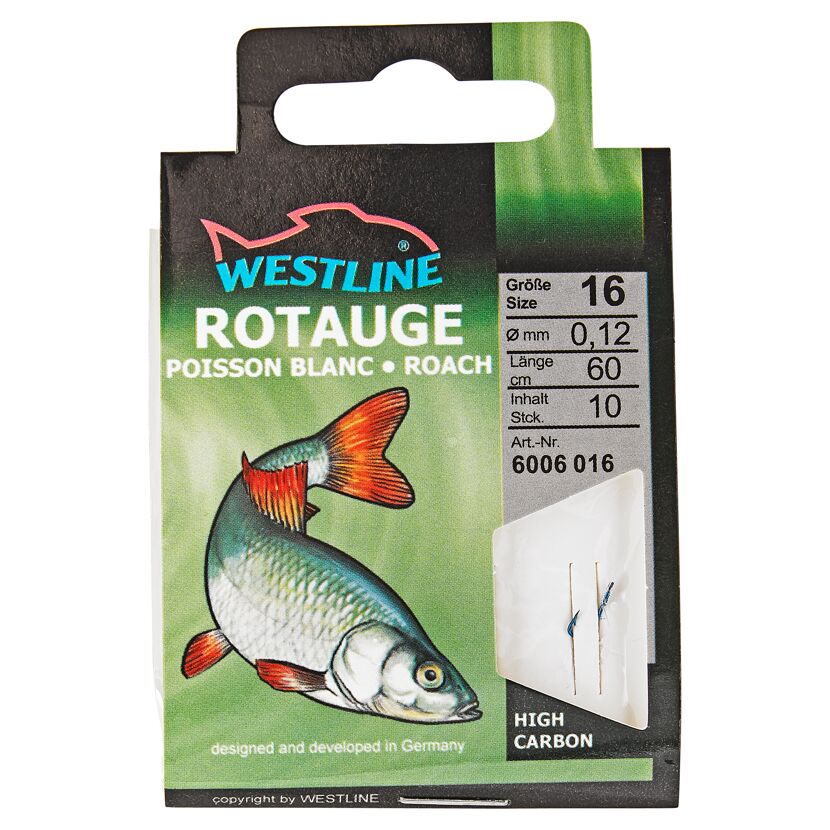 Westline Rotaugenhaken Größe 16, 0,12 mm, 60 cm, 10 Stück