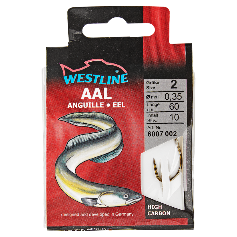 Westline Aalhaken Größe 2, 0,35 mm, 60 cm, 10 Stück