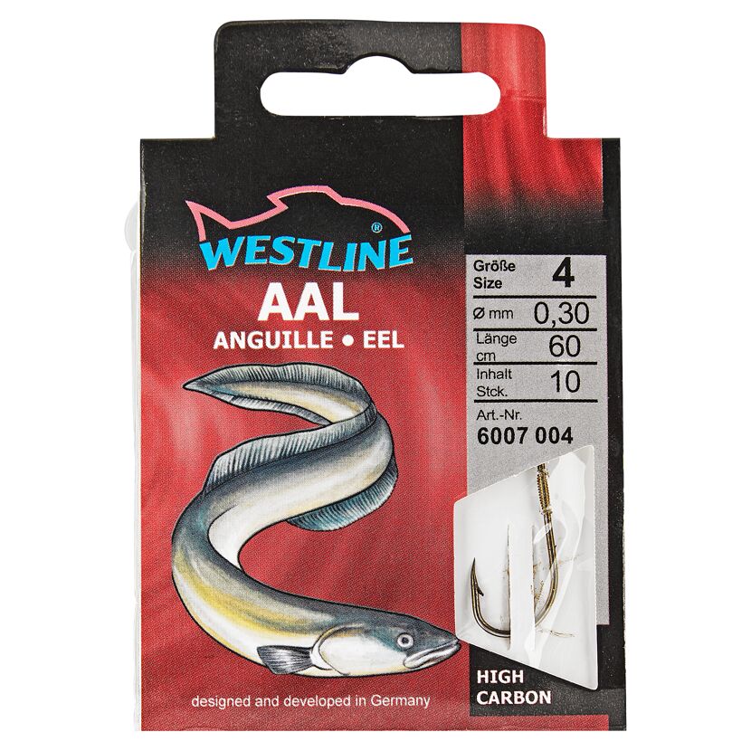 Westline Aalhaken Größe 4, 0,30 mm, 60 cm, 10 Stück