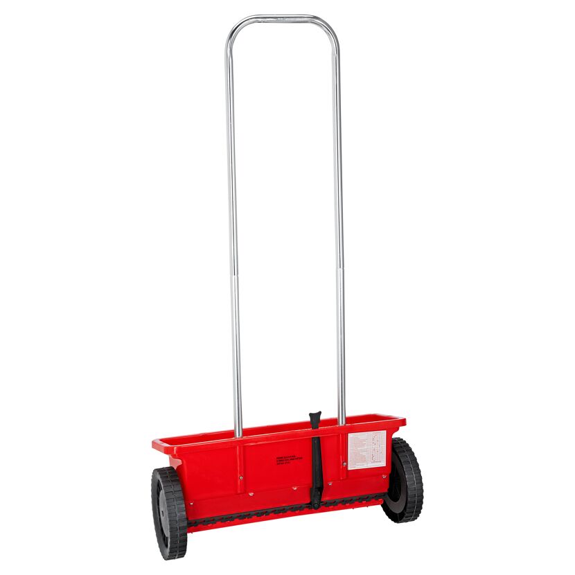 Roter Universalstreuwagen mit zwei Rädern und Griff