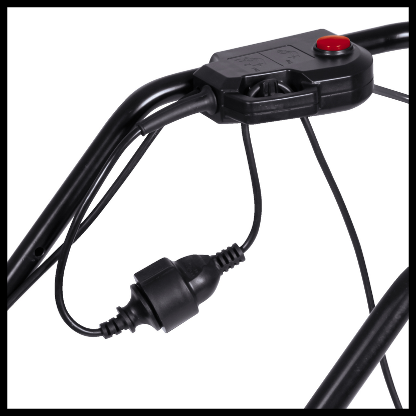 Ein-/Ausschalter und Stecker am Rasenmäher