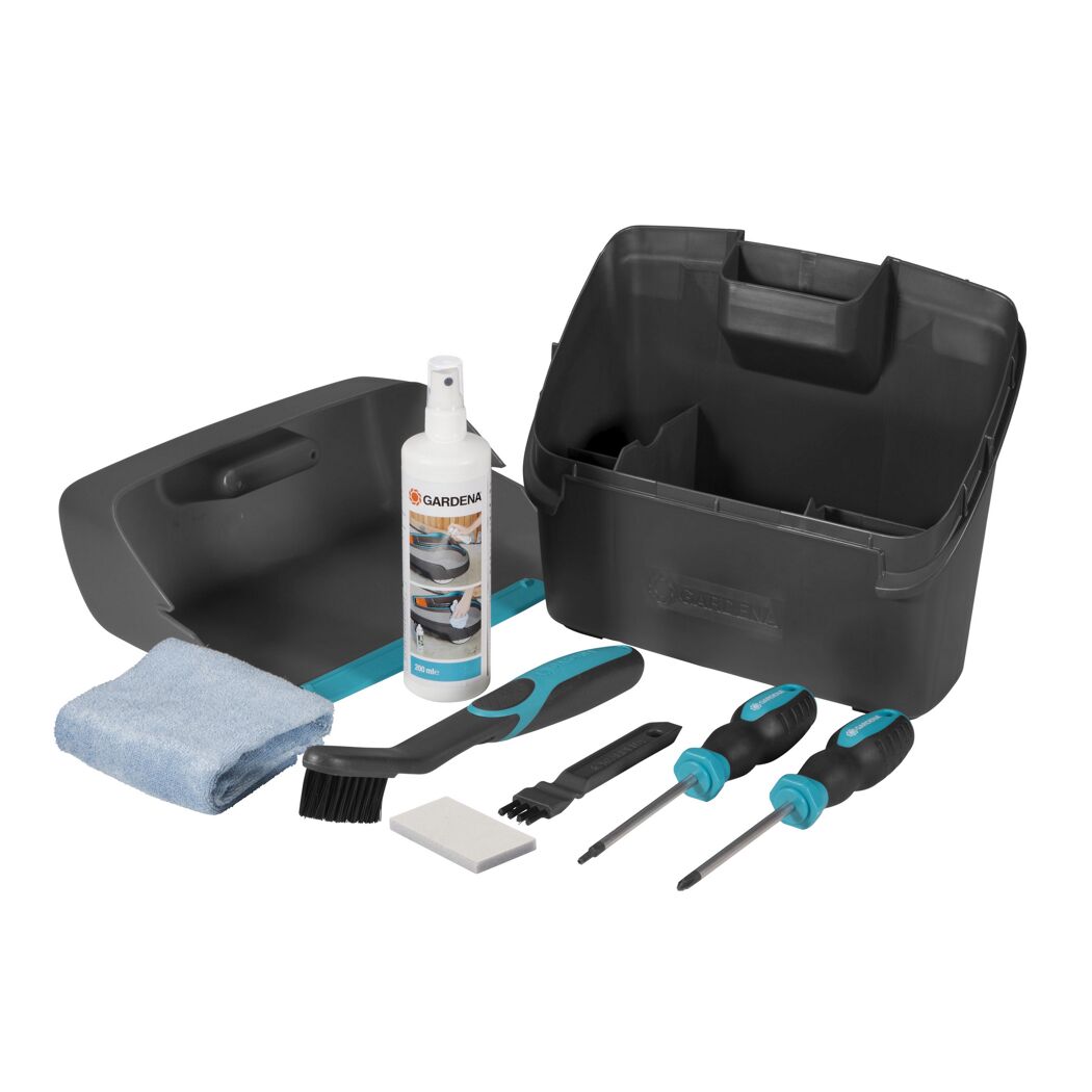 Gardena Wartungs- und Reinigungsset mit Bürste, Schraubenzieher, Tuch und Spray