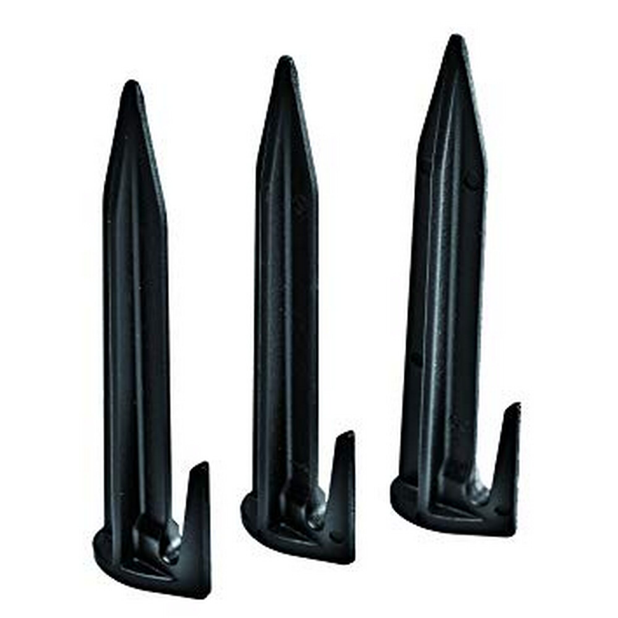 Drei schwarze Heringe für Begrenzungskabel