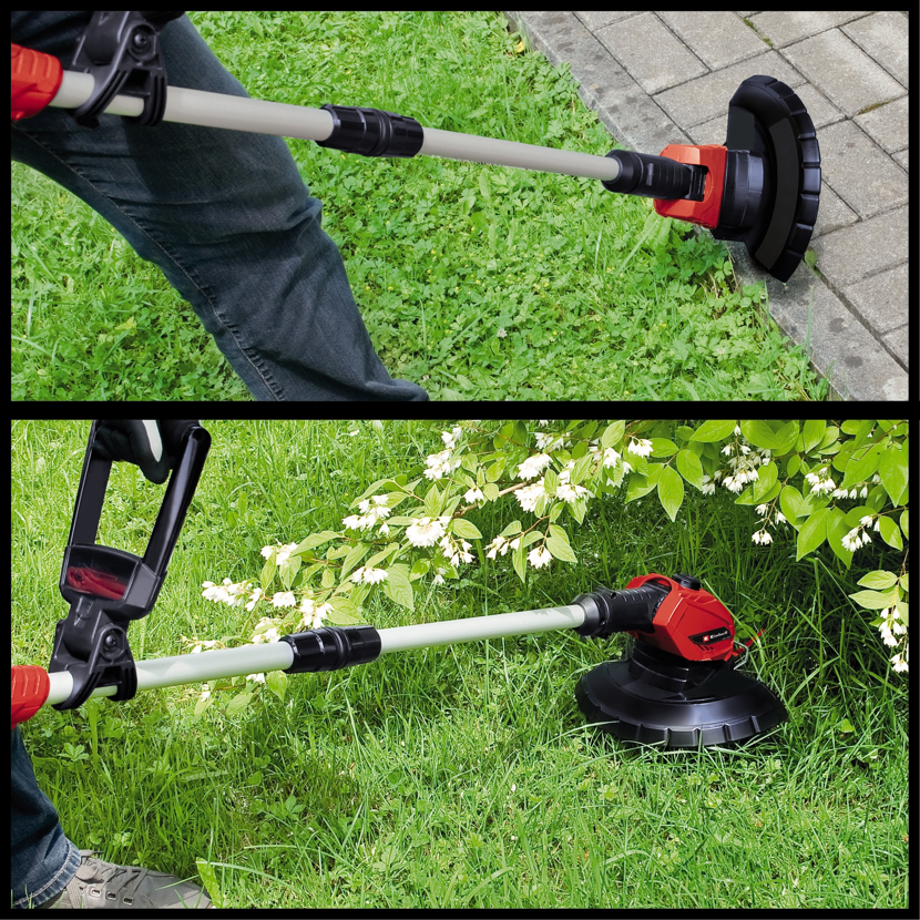 Person verwendet Akku-Rasentrimmer GE-CT 18 Li Kit
