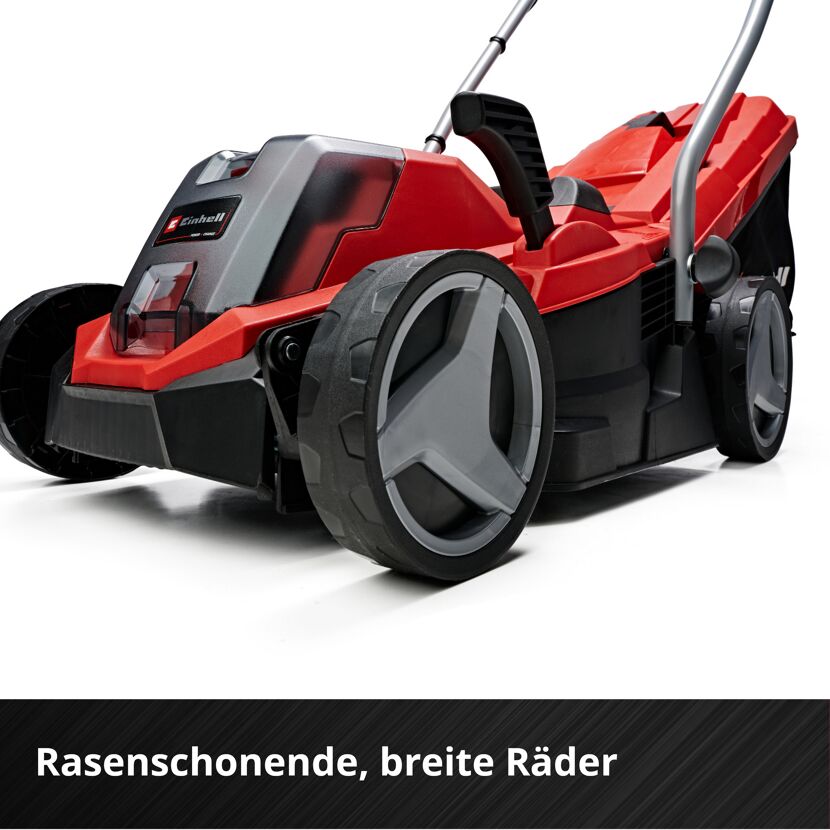 Einhell Akku-Rasenmäher GE-CM 18/33 Li mit rasenschonenden, breiten Rädern