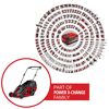Akku-Rasenmäher GE-CM 43 Li M und Einhell Power X-Change Werkzeuge.