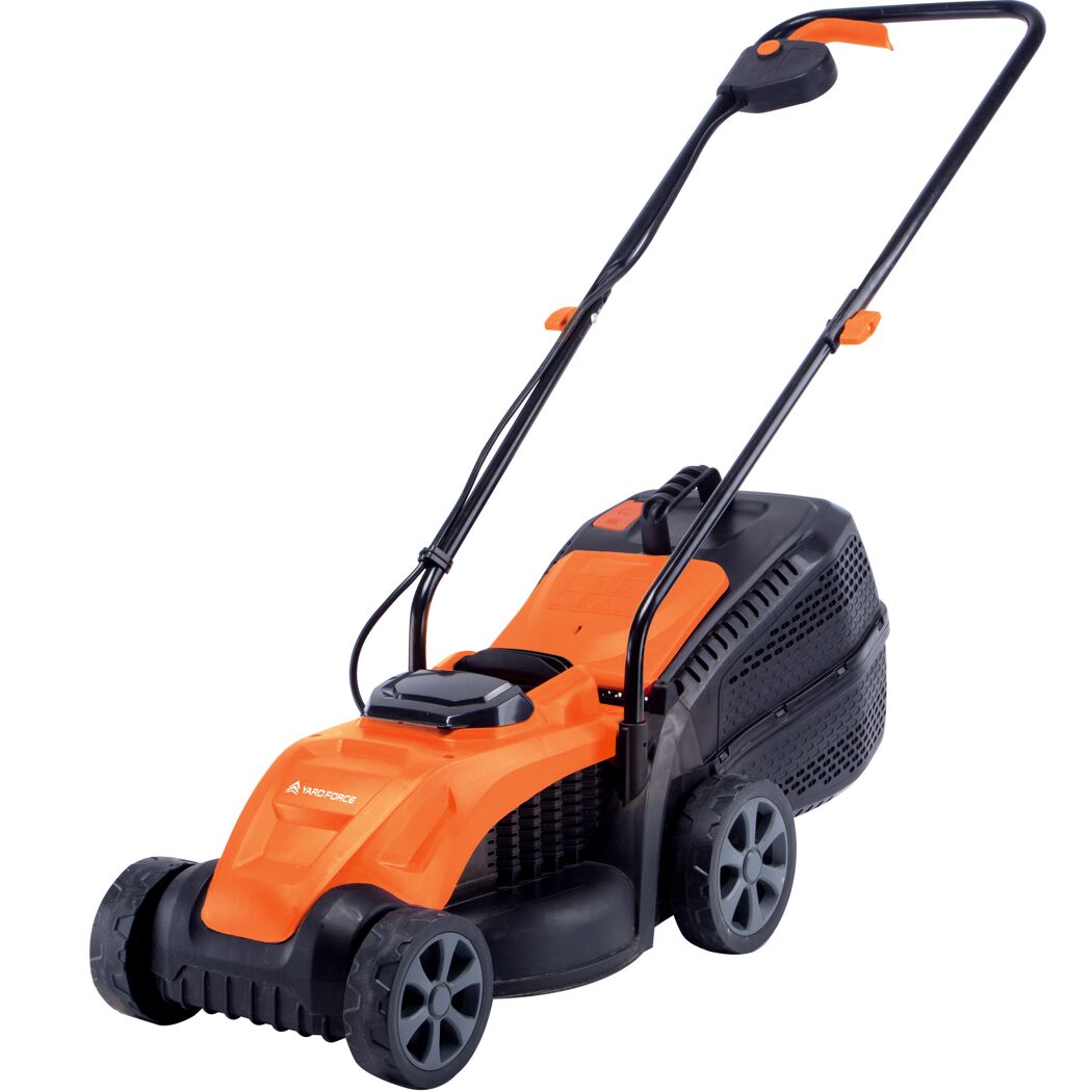 Orangefarbener Akku-Rasenmäher von Yard Force