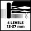 Vier Schnitthöheneinstellungen von 13-37 mm