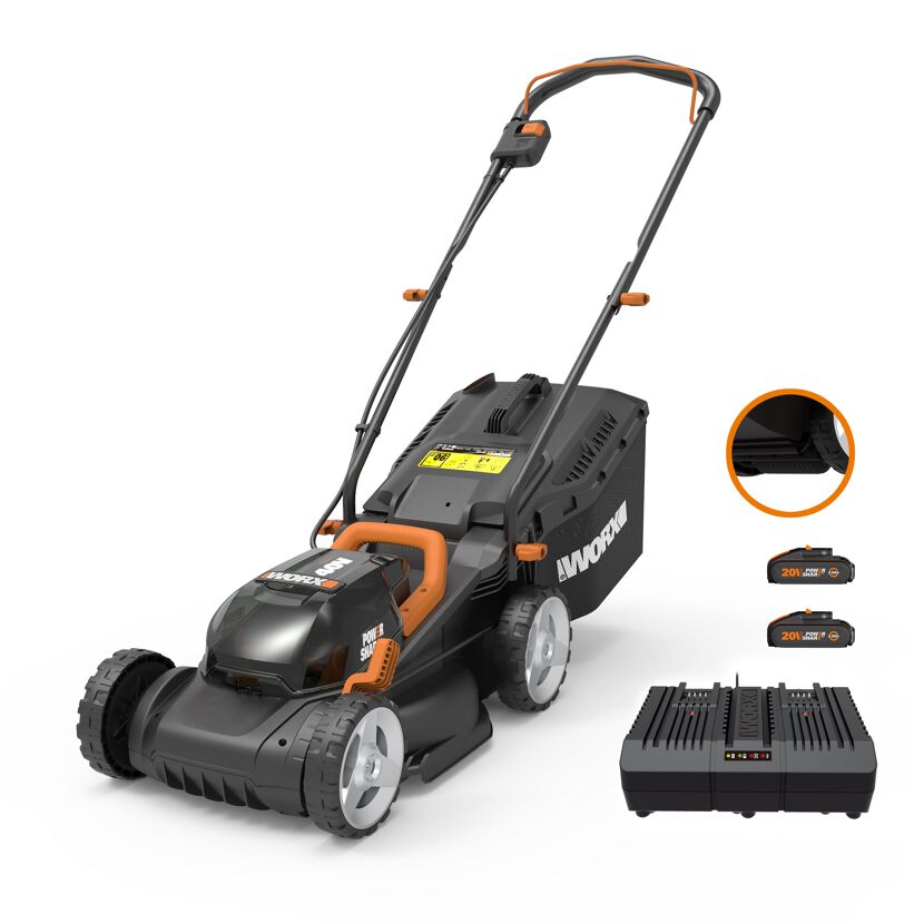 WORX Akku-Rasenmäher WG779E mit Ladegerät und zwei Akkus
