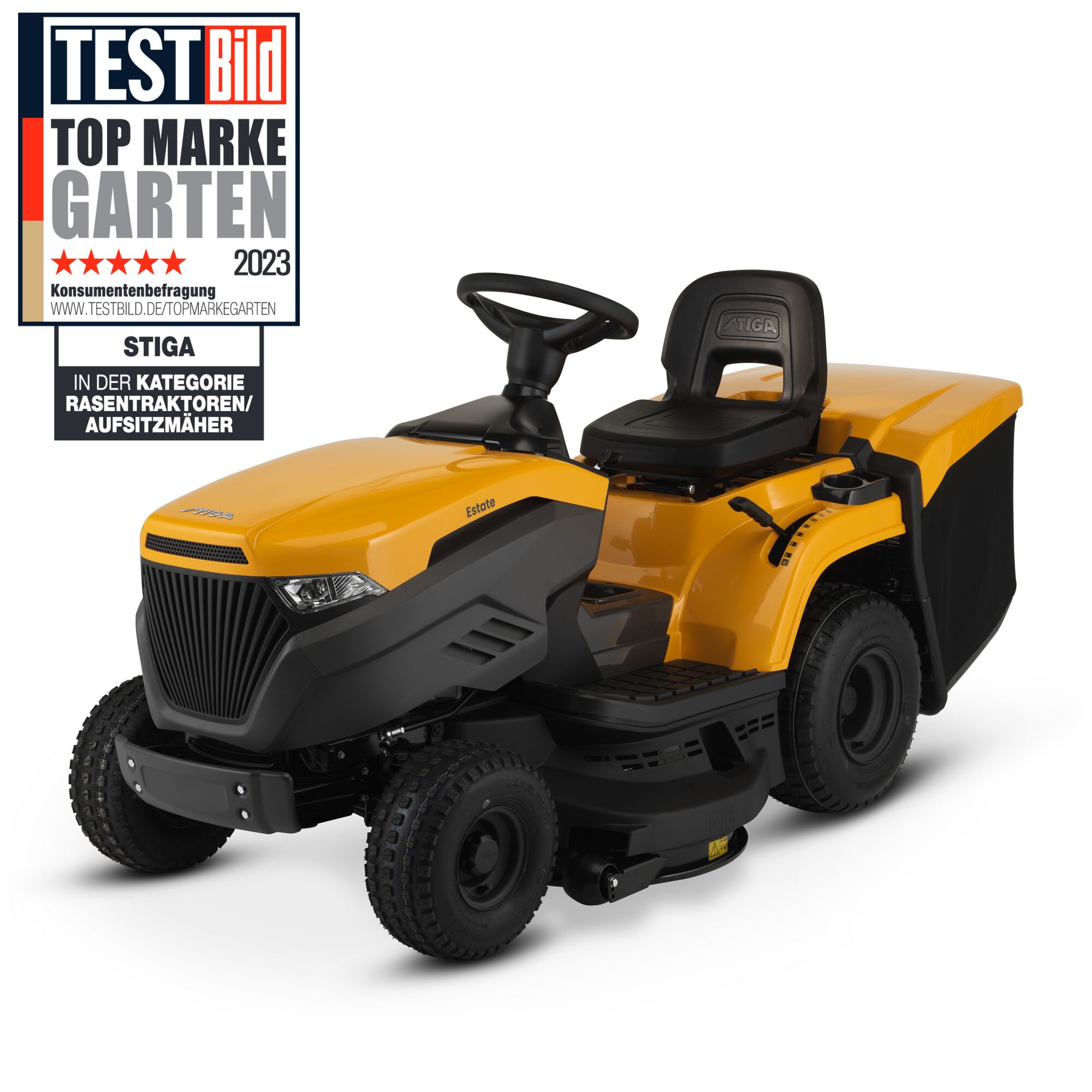 Gelber STIGA Aufsitzmäher Estate