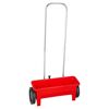 Roter Streuwagen mit Metallgriff und zwei schwarzen Rädern
