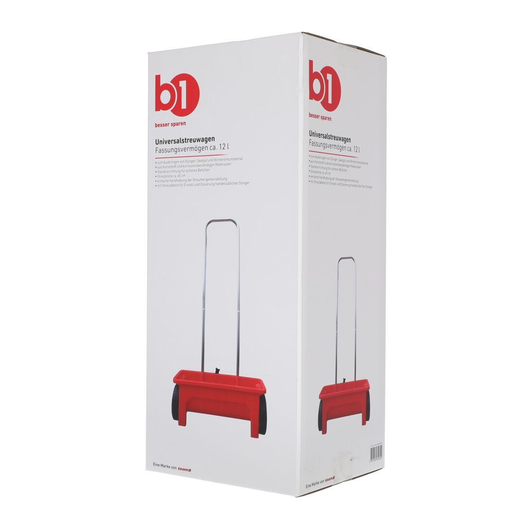 Verpackung eines roten Universalstreuwagens