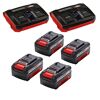 Vier Einhell Power X-Change Akkus und zwei Twincharger