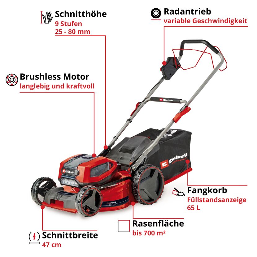 Akku-Rasenmäher 'GP-CM 36/47 S Li BL' Professional 4 x 18 V Akkus, bis 700 m²