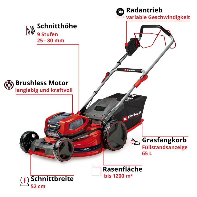 Akku-Rasenmäher 'GP-CM 36/52 S Li BL' Professional 4 x 18 V Akkus, bis 1200 m²
