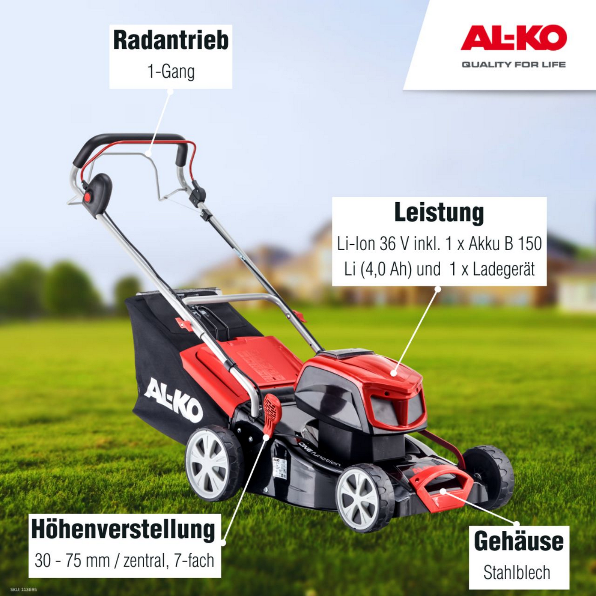 Akku-Rasenmäher 'Easy 42.9 SP LI' 36 V inklusive Akku und Ladegerät + product picture