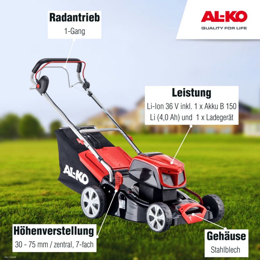 AL-KO Akku Rasenmäher auf grünem Rasen
