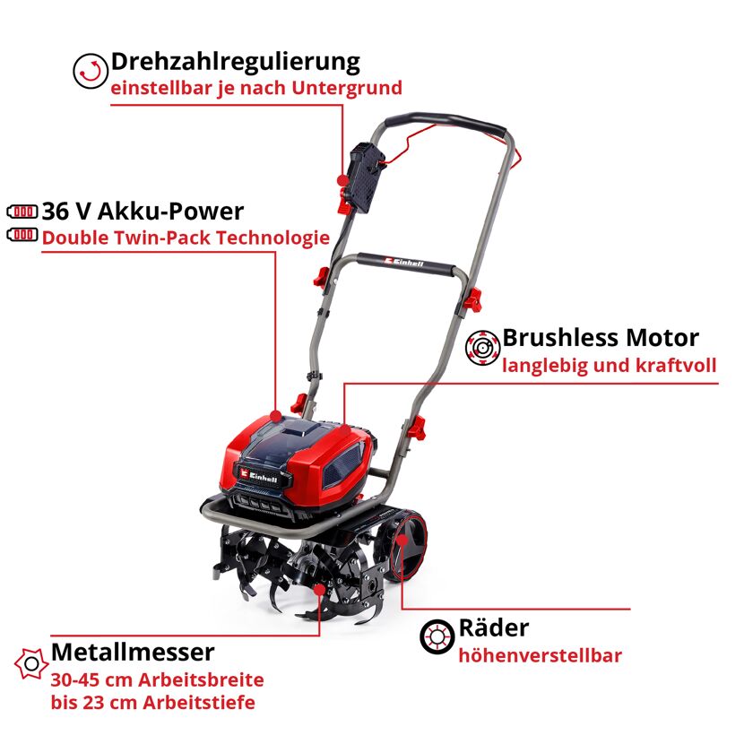 Akku-Bodenhacke mit Metallmessern