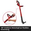 Person hält einen roten Akku-Rasentrimmer
